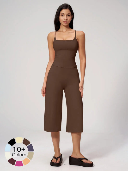 New Yoga Tank Top High Waist Quick-Dry Casual Mid-Length Pants Running Outdoor Yoga Set for Women, Comfortable and Stylish Activewear