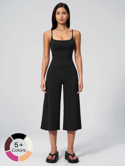 New Yoga Tank Top High Waist Quick-Dry Casual Mid-Length Pants Running Outdoor Yoga Set for Women, Comfortable and Stylish Activewear