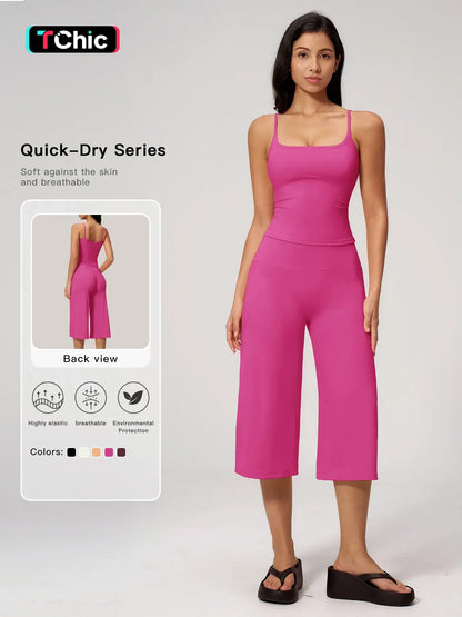 New Yoga Tank Top High Waist Quick-Dry Casual Mid-Length Pants Running Outdoor Yoga Set for Women, Comfortable and Stylish Activewear