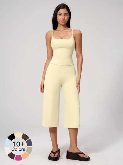 New Yoga Tank Top High Waist Quick-Dry Casual Mid-Length Pants Running Outdoor Yoga Set for Women, Comfortable and Stylish Activewear